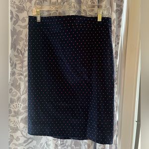 J Crew Navy with coral polka dots skirt size 6